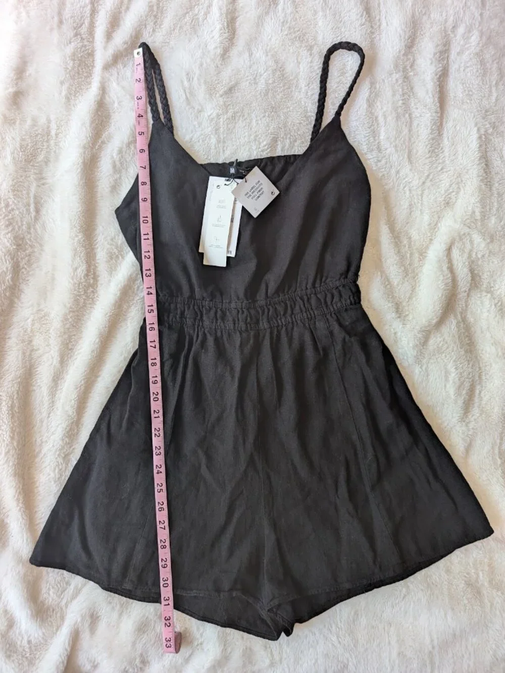 NWT Zara Woven Braided Linen Blend Romper Black M